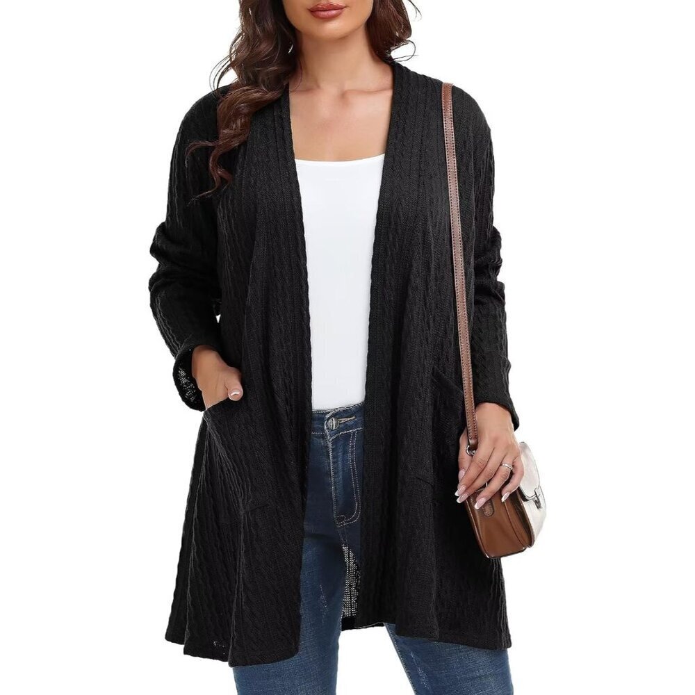 Women Plus Size Cardigan Lightweight Fall Sweater Pockets Casual Open Front